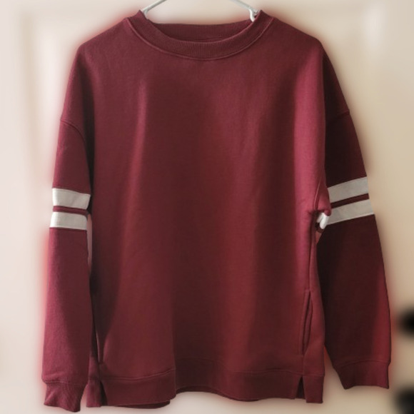 NWOT Danskin Activewear Maroon Striped Sweatshirt - Picture 1 of 6